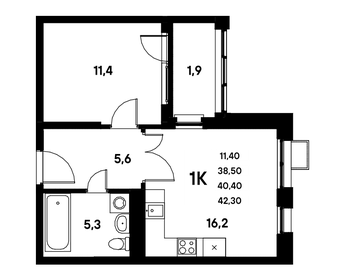 Квартира 38,4 м², 1-комнатная - изображение 1