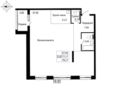 Квартира 77,2 м², 1-комнатная - изображение 4