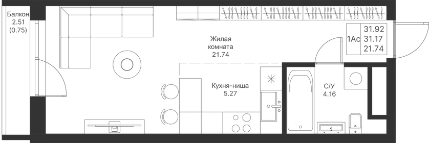 32 м², квартира-студия 7 950 000 ₽ - изображение 38