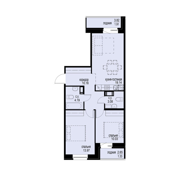 63,8 м², 2-комнатная квартира 17 675 370 ₽ - изображение 1