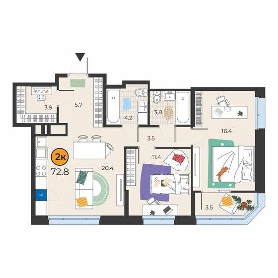 72,8 м², 2-комнатная квартира 9 232 800 ₽ - изображение 1