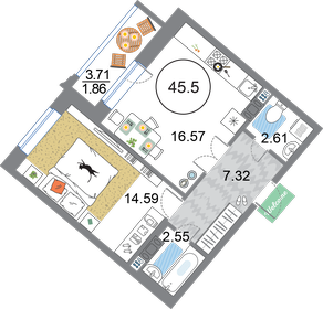 44,7 м², 1-комнатная квартира 12 482 460 ₽ - изображение 56