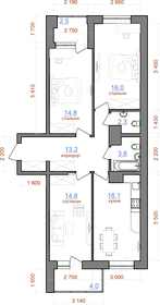 Квартира 88,7 м², 3-комнатная - изображение 1