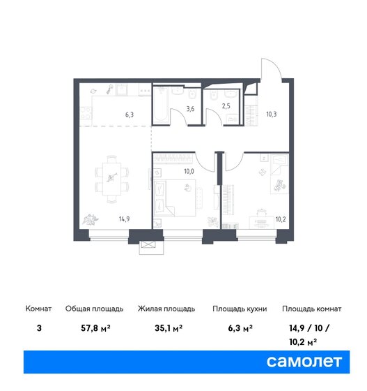 57,8 м², 2-комнатные апартаменты 23 227 550 ₽ - изображение 22