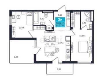 Квартира 81,2 м², 2-комнатная - изображение 1