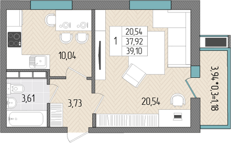37,8 м², 1-комнатная квартира 4 495 820 ₽ - изображение 35