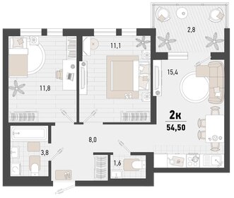 Квартира 54,5 м², 2-комнатная - изображение 1