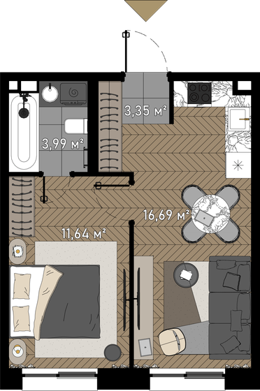 35,7 м², 1-комнатные апартаменты 19 245 820 ₽ - изображение 1
