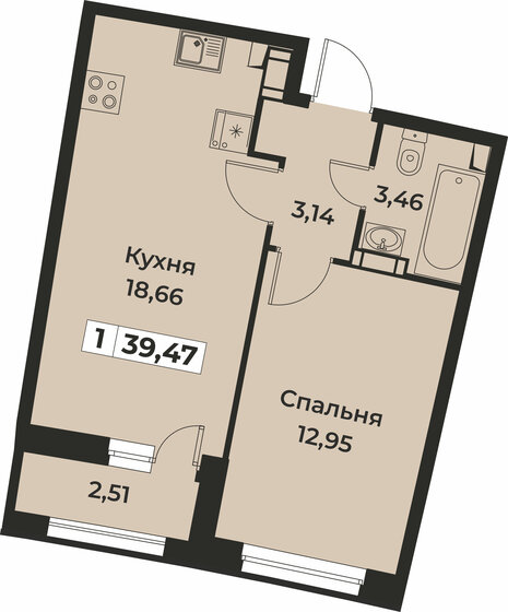 39,5 м², 1-комнатная квартира 6 433 610 ₽ - изображение 14