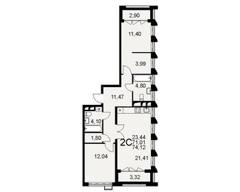 Квартира 74,1 м², 2-комнатная - изображение 1