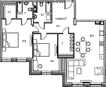 Квартира 120,9 м², 3-комнатная - изображение 1