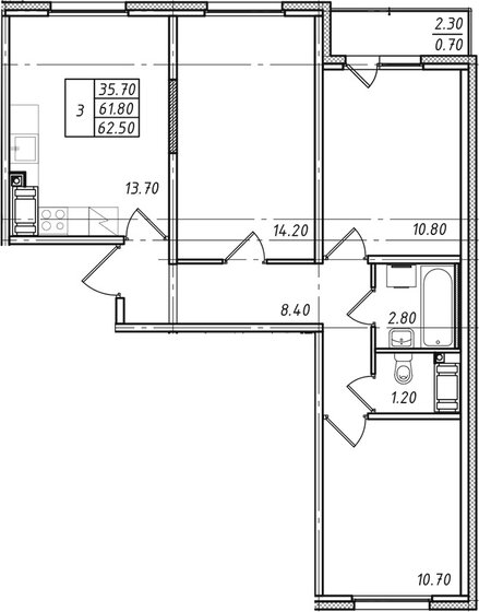 62,5 м², 3-комнатная квартира 5 250 000 ₽ - изображение 1