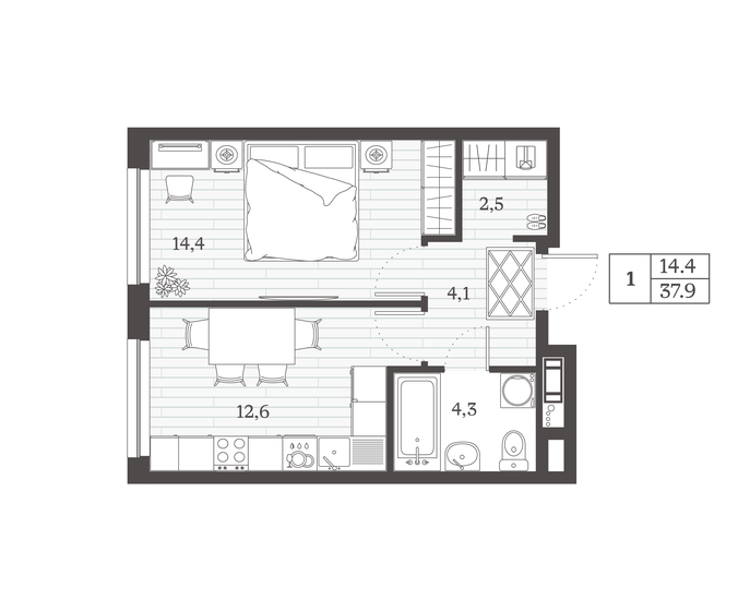 37,9 м², 1-комнатная квартира 5 679 702 ₽ - изображение 1