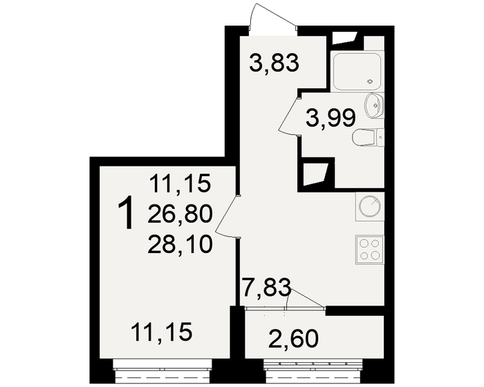 28,1 м², квартира-студия 3 372 000 ₽ - изображение 1