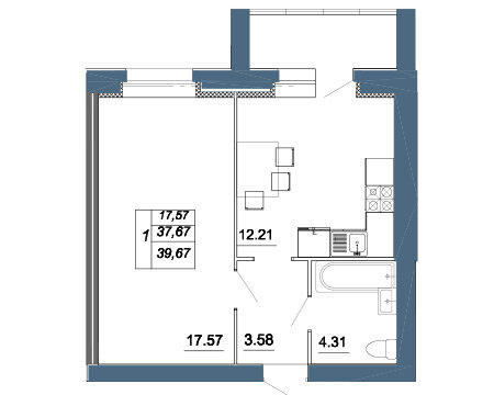 39,7 м², 1-комнатная квартира 1 943 000 ₽ - изображение 1