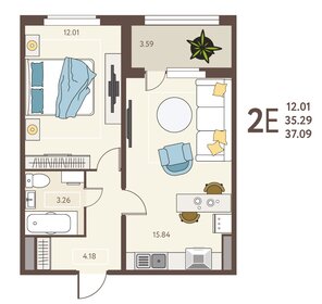 Квартира 37,1 м², 1-комнатная - изображение 1