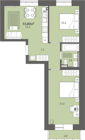 Квартира 55,8 м², 2-комнатная - изображение 1