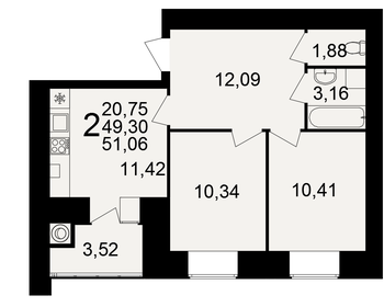 Квартира 51,1 м², 2-комнатная - изображение 1