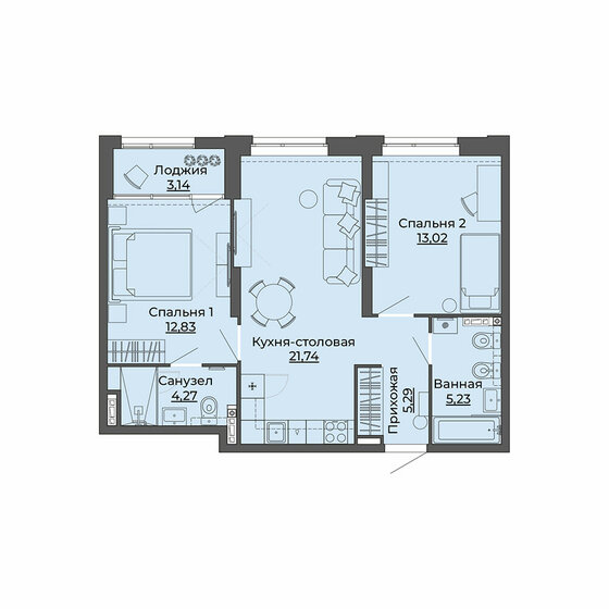 65,5 м², 2-комнатная квартира 9 660 000 ₽ - изображение 1