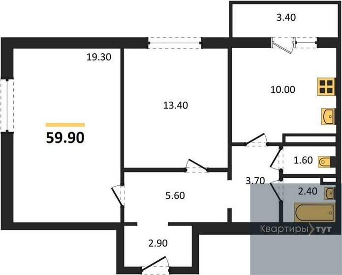 59,9 м², 2-комнатная квартира 5 954 060 ₽ - изображение 1