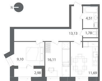 Квартира 57,8 м², 2-комнатная - изображение 1