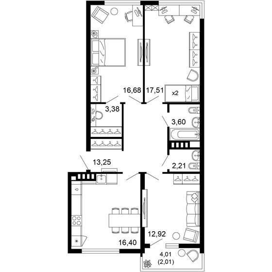 88 м², 3-комнатная квартира 17 504 040 ₽ - изображение 1