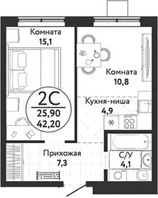 Квартира 42,2 м², 1-комнатная - изображение 1