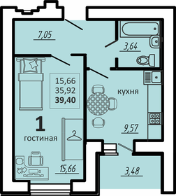 40 м², 1-комнатная квартира 3 950 000 ₽ - изображение 48