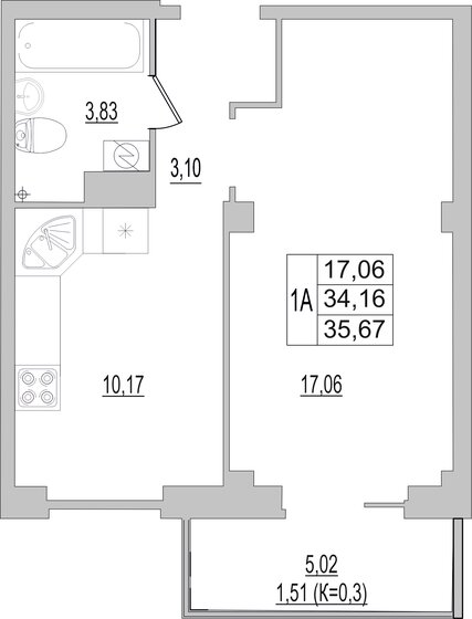 35,7 м², 1-комнатная квартира 2 817 930 ₽ - изображение 1