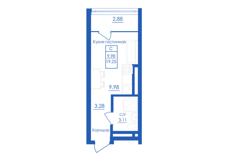 19,3 м², 1-комнатная квартира 2 283 242 ₽ - изображение 1