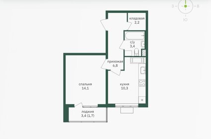 Квартира 39 м², 1-комнатная - изображение 2