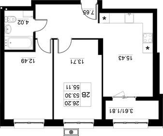 55,9 м², 2-комнатная квартира 7 400 000 ₽ - изображение 112