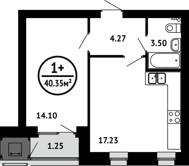 40,4 м², 1-комнатная квартира 5 850 750 ₽ - изображение 1
