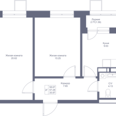 Квартира 58,7 м², 2-комнатная - изображение 3