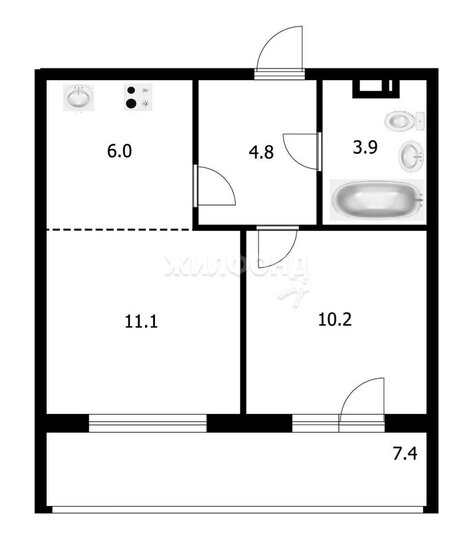 39,7 м², 2-комнатная квартира 7 930 000 ₽ - изображение 1