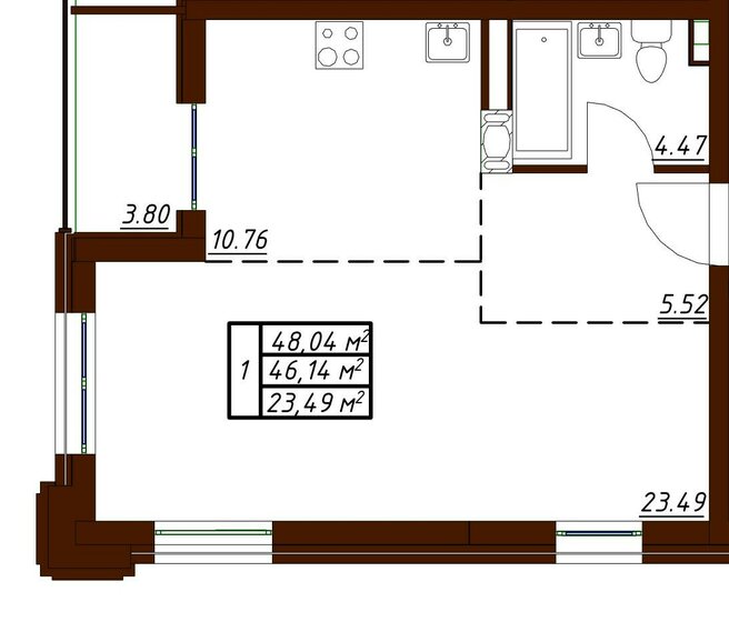 48 м², 1-комнатная квартира 7 253 600 ₽ - изображение 1