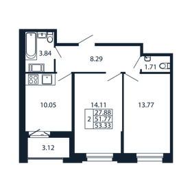 53,5 м², 2-комнатная квартира 6 897 888 ₽ - изображение 83