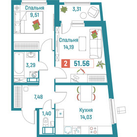 Квартира 51,6 м², 2-комнатная - изображение 1