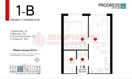 Квартира 32 м², 1-комнатная - изображение 1