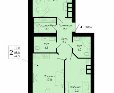 66,6 м², 2-комнатная квартира 4 062 600 ₽ - изображение 7