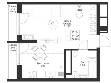 Квартира 35,5 м², 1-комнатная - изображение 1