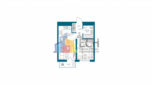 Квартира 34,4 м², 1-комнатная - изображение 1