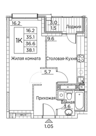 Квартира 38,1 м², 1-комнатная - изображение 1