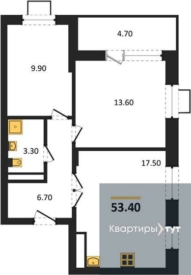 53,4 м², 2-комнатная квартира 6 161 201 ₽ - изображение 1