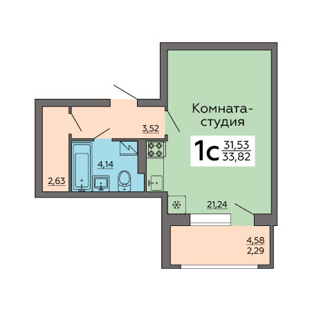 33,8 м², 1-комнатная квартира 4 971 540 ₽ - изображение 18