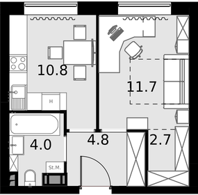 Квартира 34 м², 1-комнатные - изображение 1