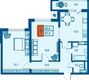 Квартира 67,3 м², 2-комнатная - изображение 1