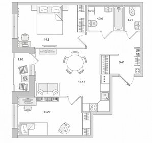 Квартира 61,8 м², 2-комнатная - изображение 1