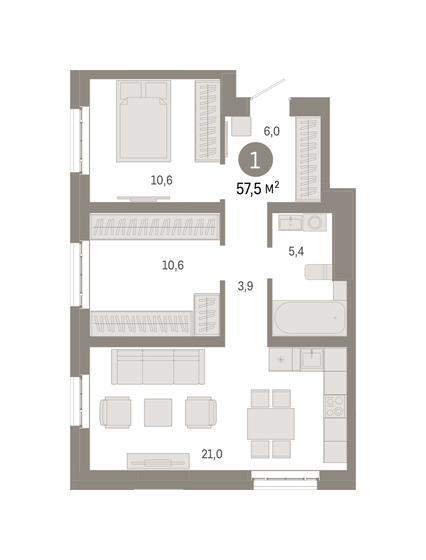 57,5 м², 2-комнатная квартира 18 520 000 ₽ - изображение 19