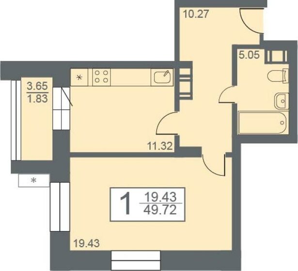 49,7 м², 1-комнатная квартира 5 300 000 ₽ - изображение 1